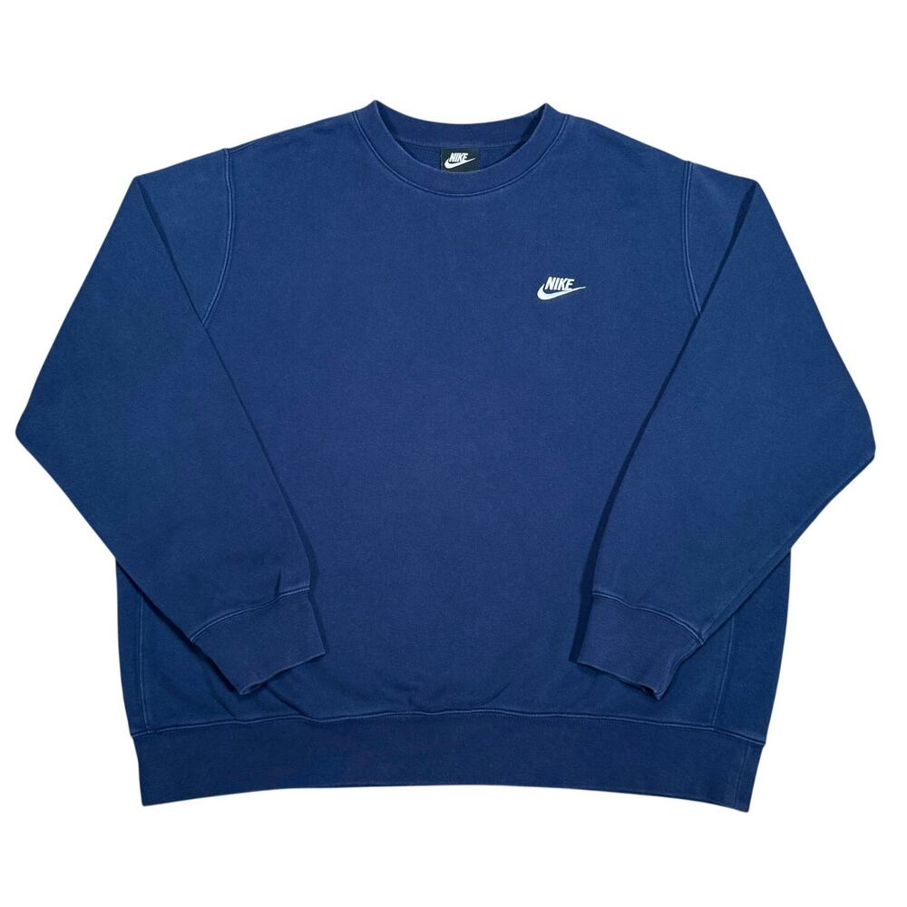 Nike Swoosh Navy Blue Crewneck Sweatshirt Cotton Poly Blend Gym Workout Size XL
